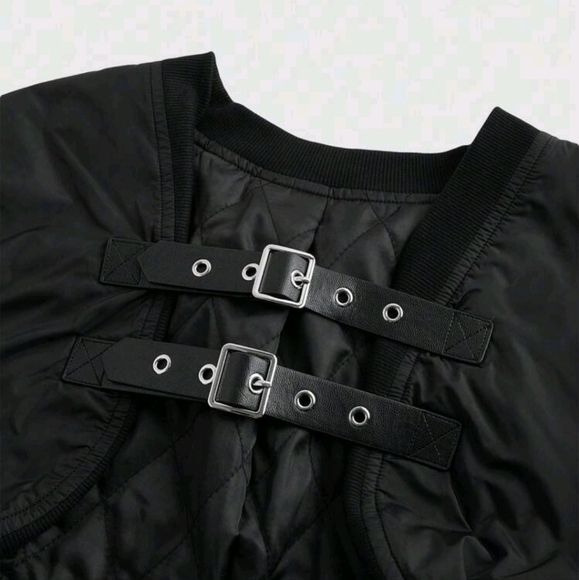 Grunge Punk Motorcycle Style Fleece Cropped Loose Women's Vest Jacket - Picture 3 of 4